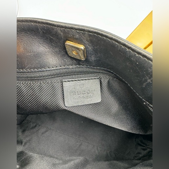 Gucci-Authentic-GG Canvas Shoulder Bag Black Leather - Picture 11 of 15
